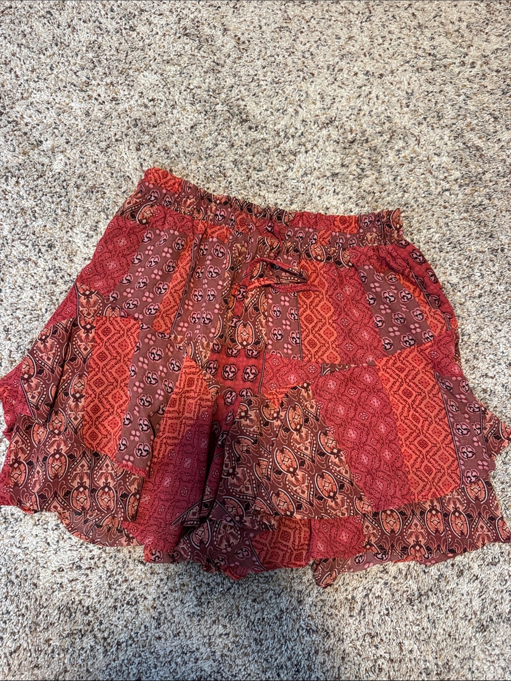 Women’s Red Patchwork Print Elastic Waist Boho mini skirt